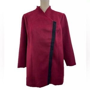 NWOT H by Halston Maroon Pea Coat Women 18W Asymmetric Zip Faux Suede Lined